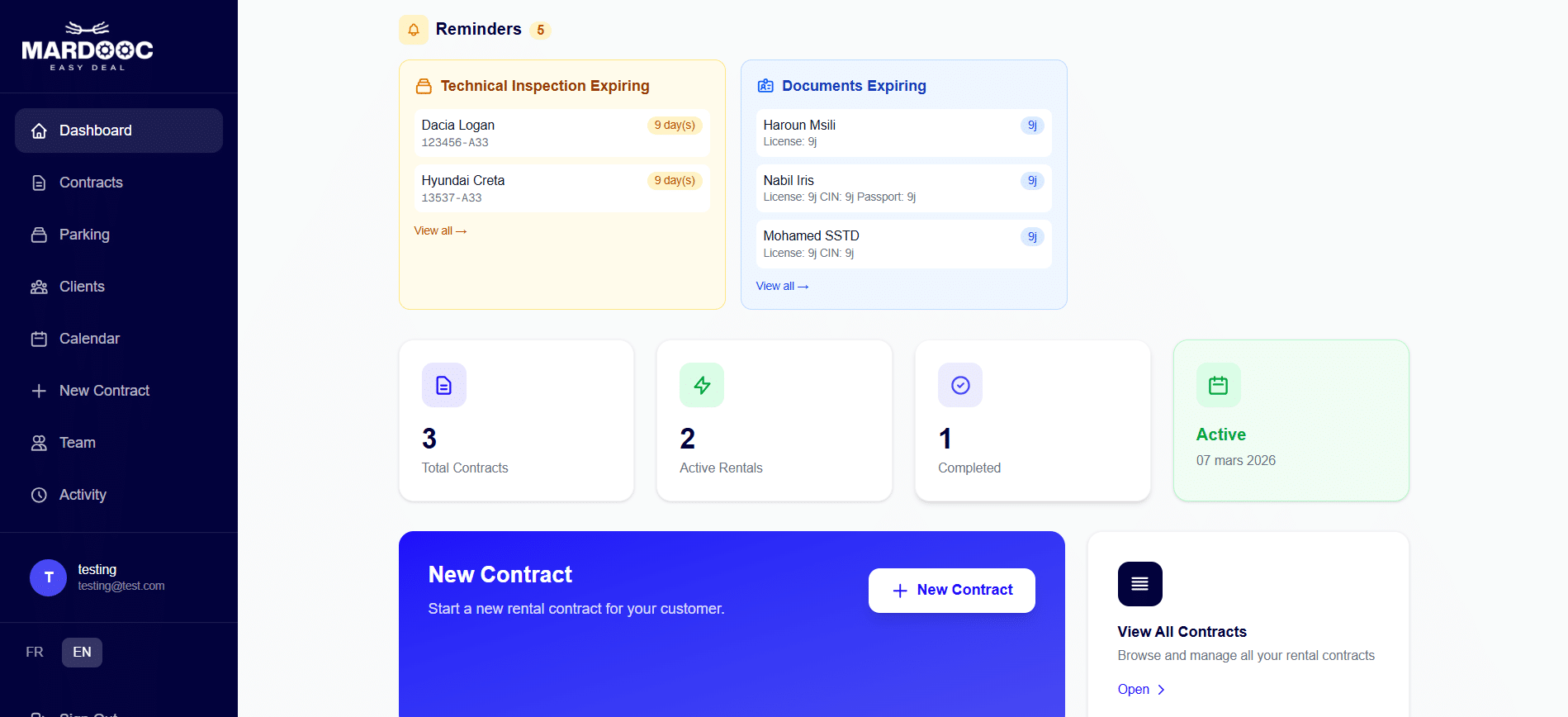 Application web Mardooc – Carrousel présentant les fonctionnalités avancées de gestion de location